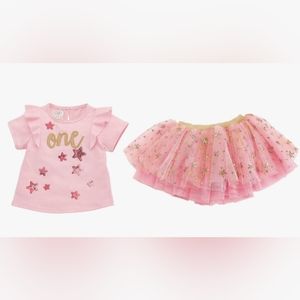 Mud Pie Baby Girl's, One Year Birthday 2 piece set